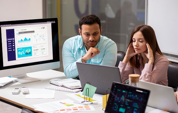Modern office workstations used to manage ERP and eCommerce systems