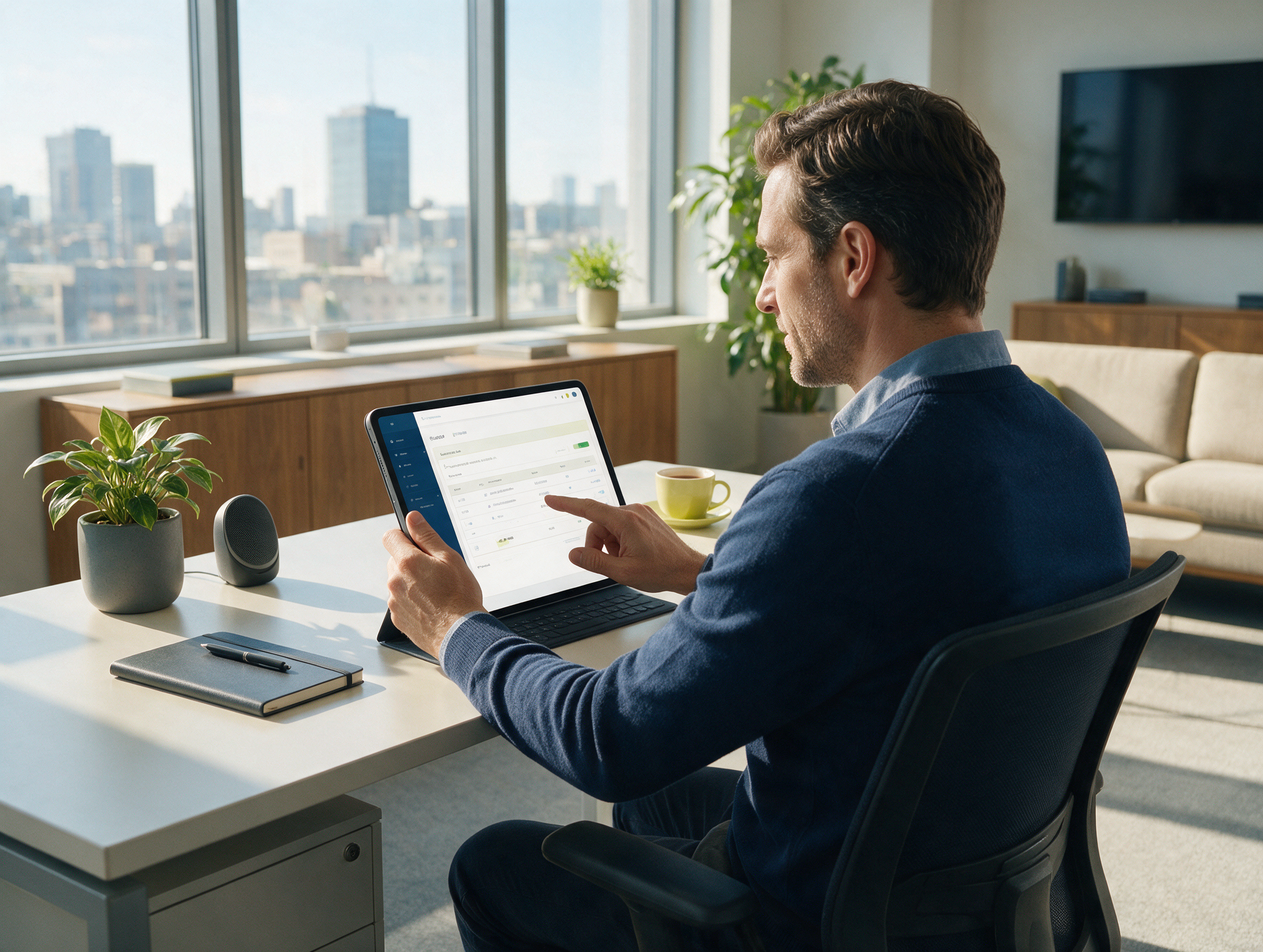 Purchasing manager checking order status and invoices in a B2B self-service portal