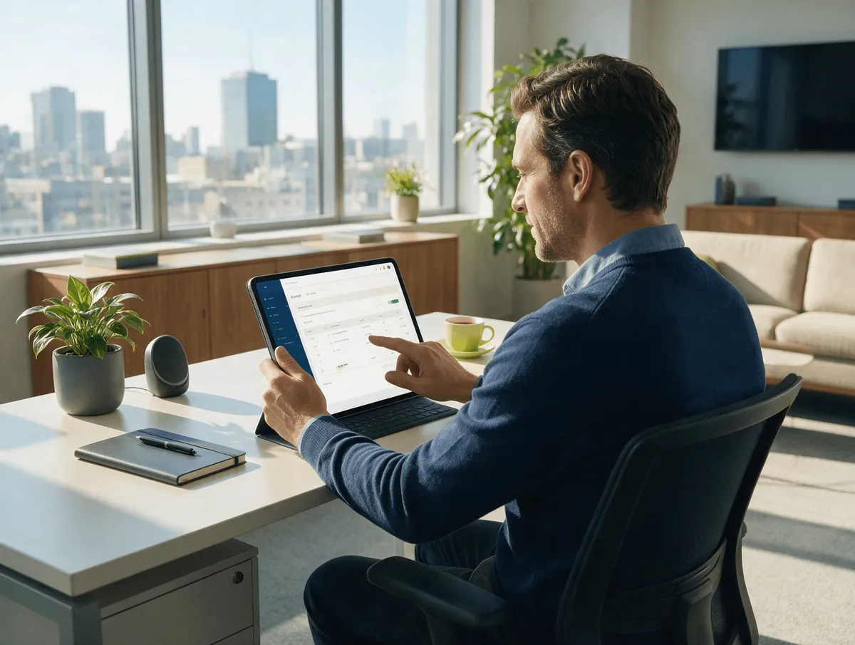 Purchasing manager checking order status and invoices in a B2B self-service portal